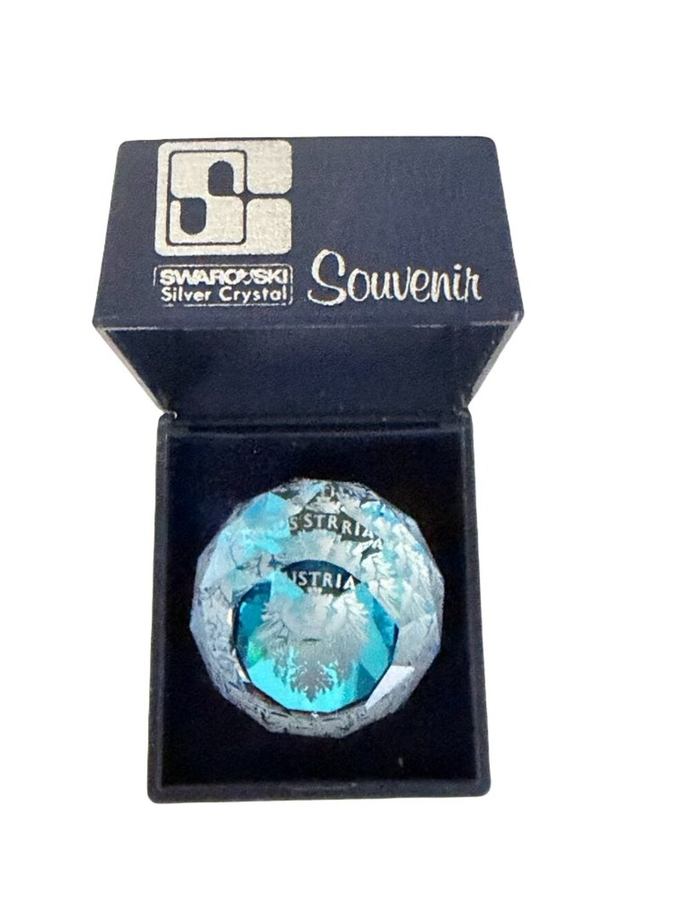 Vintage Swarovski Silver Crystal Austria Souvenir Blue Faceted Paperweight With